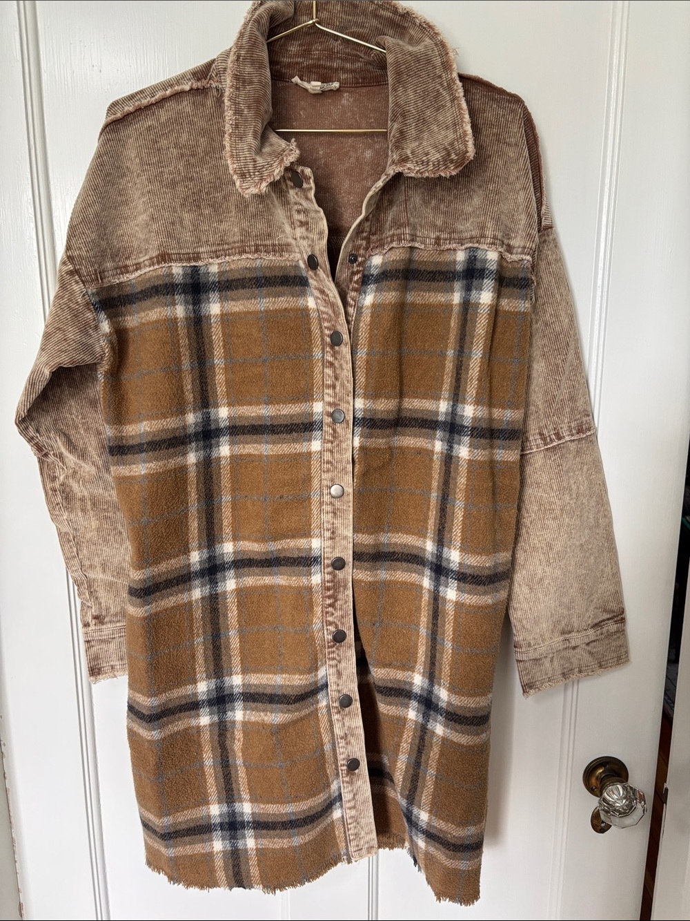 Mystree Brown Plaid Corduroy Shacket